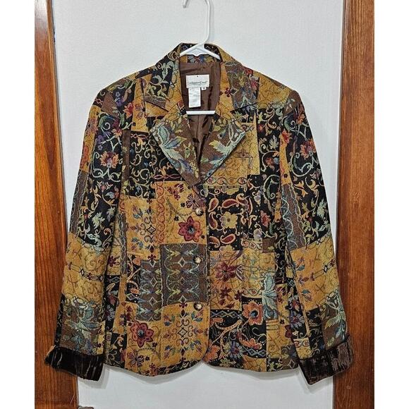 Coldwater Creek Tapestry Jacket Blazer Women’s M Button Front Floral Velvet Cuff - Picture 4 of 8